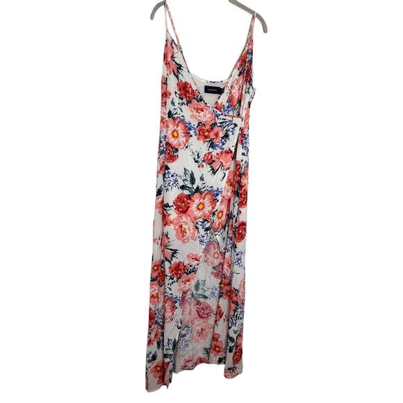 MINKPINK White Red Wrap Dress Little Blooms Floral Maxi V Neck Slit Womens Sz M - Picture 3 of 7